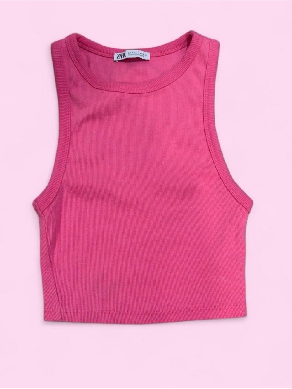 Zara Hot Pink Ribbed Cropped Tank